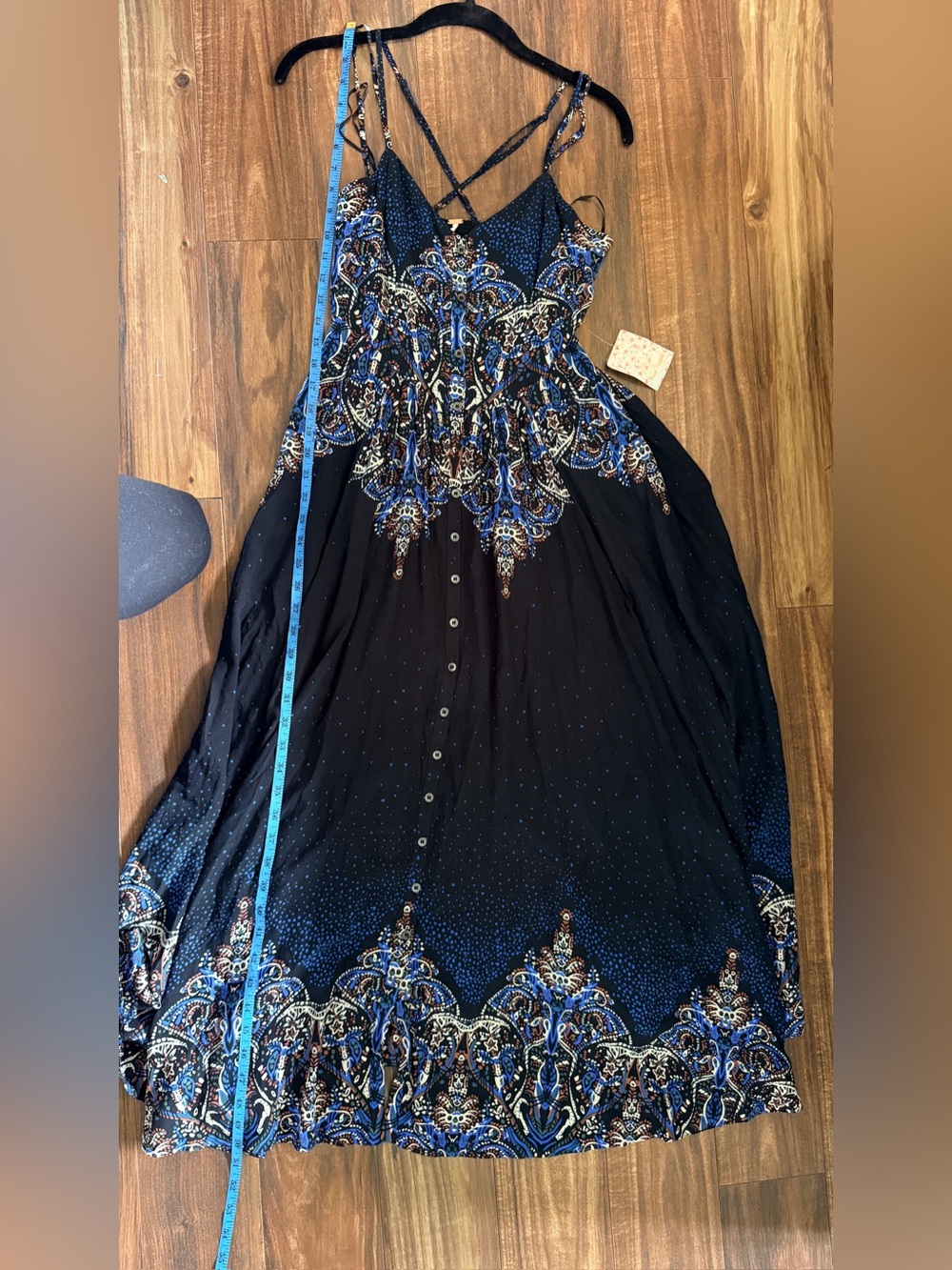 Free people BNWT navy maxi dress spaghetti  tegan luxury western boho cowgirl S